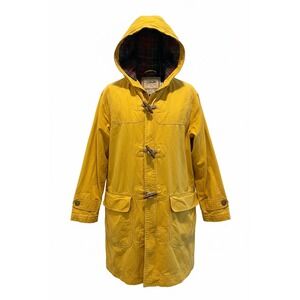 Vintage Calvin Klein Mustard Yellow Cotton Duffle Coat Hooded Plaid Lined Small